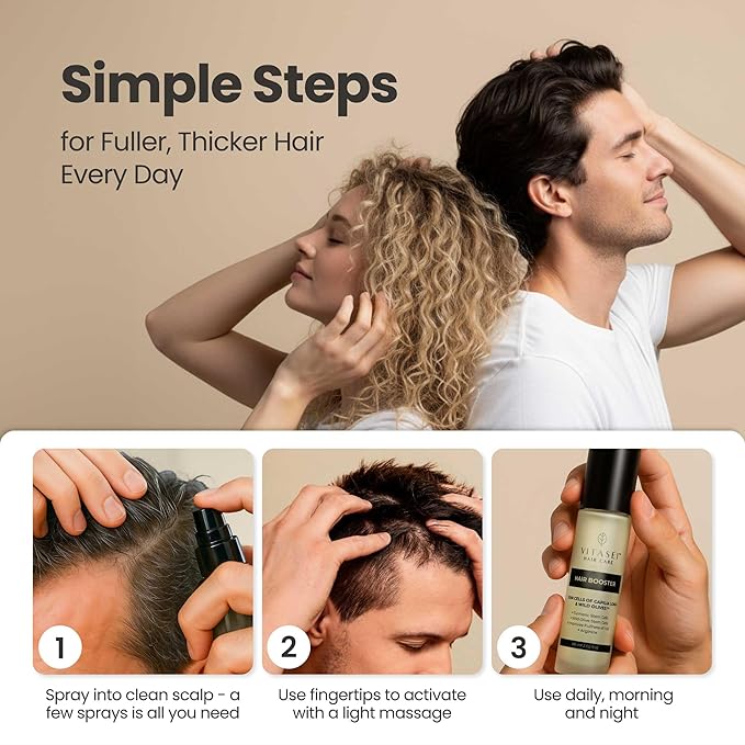 Vitasei Hair Booster 2 Fl Oz (2 Pack) – Hair Revitalizing Serum with Capilia Longa, Wild Olive Stem Cells & Arginine – Peptide-Enriched Hair Tonic Supports Thicker, Stronger Hair – For Women & Men