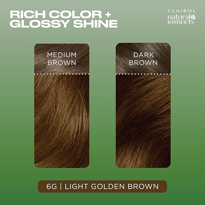 Clairol Natural Instincts Demi-Permanent Hair Dye, 6G Light Golden Brown Hair Color, Pack of 1
