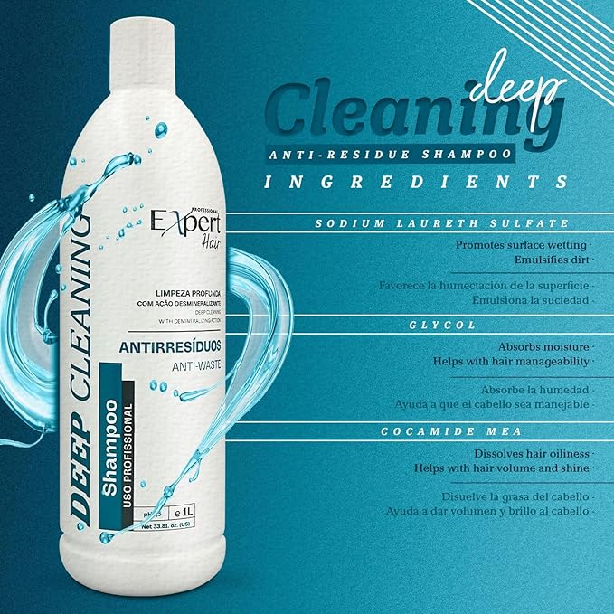 Expert Hair Bio Protein Restructuring Cream and Deep Cleaning Shampoo, Brazilian Keratin Treatment Kit for All Hair Types, Formaldehyde-Free, Sulfate-Free, Vegan, Eco-Friendly, Shiny Hair