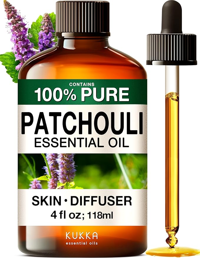 KUKKA Patchouli Essential Oils - 4 Fl Oz - for Hair, Skin, Diffuser, Aromatherapy & DIY Soap Making Scent