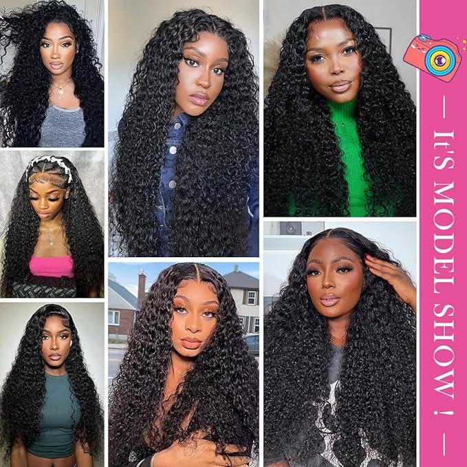 CYNOSURE 13x4 Lace Front Wigs Human Hair Pre Plucked 180% Density Brazilian Kinky Curly Frontal Wig with Baby 9A Natural Black for Women(16, Wigs)