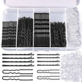 Teenitor 300pcs Hair Pins Bobby Pins Black, 100 Black Bobby Pins 2" 2.75"100 Hair Pins for Women and 100 Clear Hair Bands Kit, U Pins for Buns 2" 2.36"