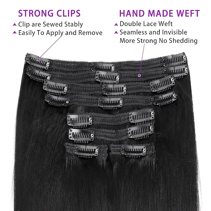20 Inch Yaki-Straight Clip ins Real Human Hair Affordable Yaki Straight Clip in Human Hair Extensions Brazilian Virgin Hair clip on Hair Extensions 18Clips Per Set 120G