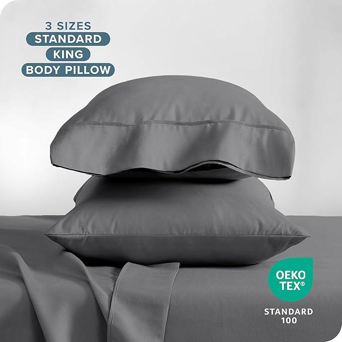 Bare Home Microfiber Pillow Cases - King Size Set of 2 - Cooling Pillowcases - Double Brushed - Grey Pillowcases 2 Pack - Easy Care (King Pillowcase Set of 2, Grey)