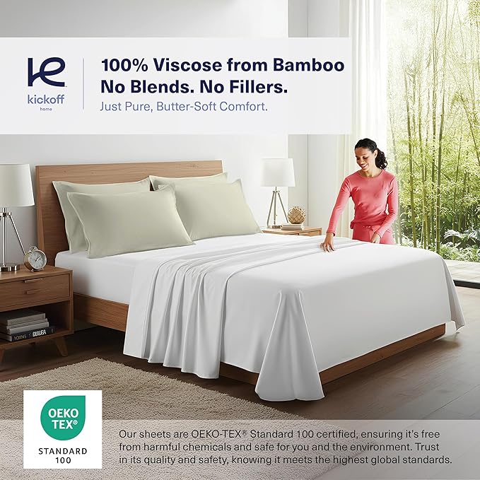 Kickoff Viscose Bamboo Pillowcase, Queen, Set of 2, 100% Organic Hidden Zippered Viscose Bamboo Pillow Case Queen Size, Cooling Pillow Cover for Hot Sleepers (20"x30", Soft Sage)
