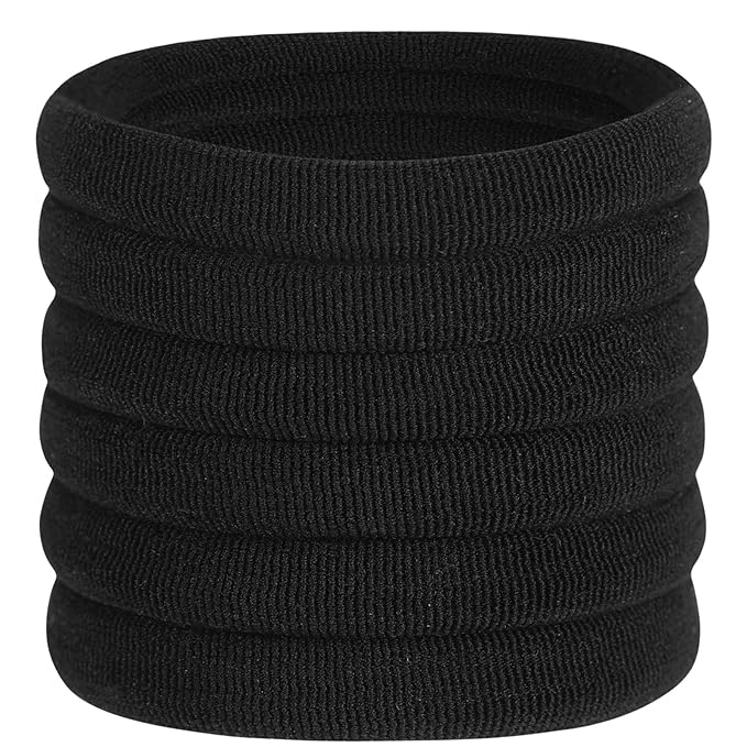 60 Pcs 2 Inch Black No Damage Hair Ties for Women Thick Hair, Large Soft Seamless Nylon Fabric Elastic Hair Ties Ponytail Hair Holders Hair Elastics Hair Band for Women