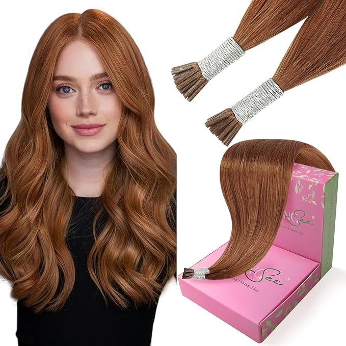 YoungSee I Tips Hair Extensions Copper 16 Inch Itip Hair Extensions Real Human Hair Pumpkin Orange Colored Itips Extension Remy Natural Hair Copper 25g for Cosplay 40 Strands