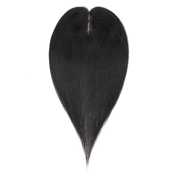 Hairro Human Hair Toppers Free Parted, 3.5x4.7" Base Hand-wovened 100% Real Hairpieces, with Invisible Clips-in for Women, for High Hairline/Adding Volume on Top, 14 Inch Jet Black