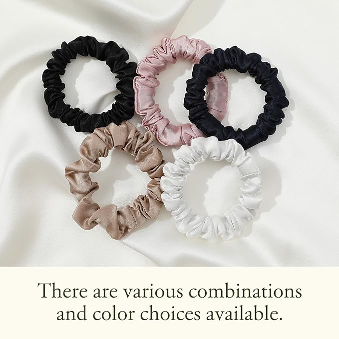 LILYSILK Pure Silk Scrunchies for Women Colorful Hair Bow Ties- Girls- Unique Bobble Elastics Hair Scrunchy- Soft Cute (10pc-Mini)