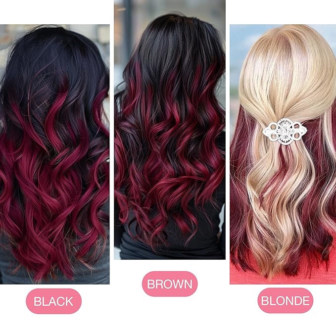 GOO GOO Tape in Hair Extensions Human Hair, Burgundy Red, 14inch 25g 10pcs, Colored Tape ins Human Hair Extensions, Silky&Soft Invisible Tape Ins, Hair Highlighted for Party