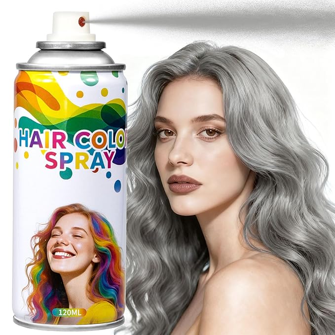 Silver Temporary Hair Color Spray - Washable & Natural One-Time Use Hair Wax for Women & Kids & Adults - Strong Hold for Halloween, Cosplay, Party, Washes Out Easily