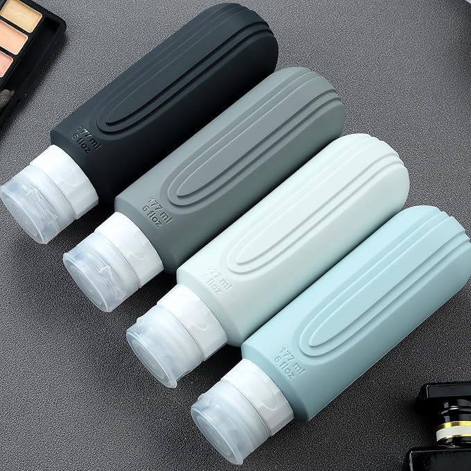 Travel Bottles for Toiletries, Large 6oz Oversize Containers, BPA Free Leak Proof Tubs Refillable Liquid Traveler Accessories with Toiletry Bag for Cometic Shampoo and Lotion Soap (4 Pack)