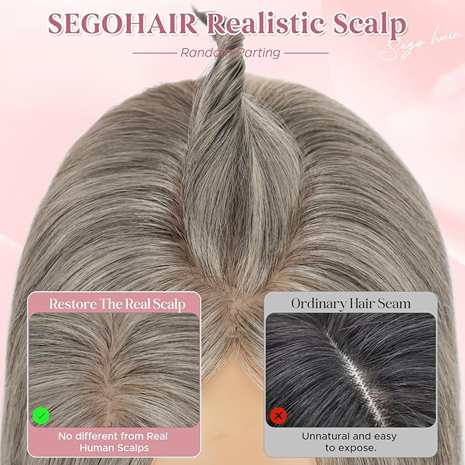 Real Human Hair Toppers for Women 3.54"*4.72" Silky Base 150% Density No Bangs Adjustable Parting Clip-In Topper Hairpieces for Women with Thinning Hair 12 Inches White Mixed Natural Black