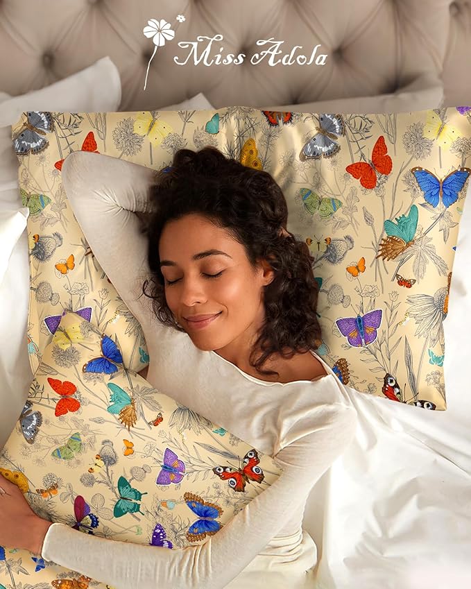 2 Pack Mulberry Silk Pillowcase for Hair and Skin - Standard Size 20 x 26 Inches with Hidden Zipper Line Butterfly 19 Momme Soft Sleeping Silk Pillow Case for Women, Moms