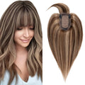SEGO Hair Toppers for Women Real Human Hair with Thinning Hair, Toppers Hair Pieces Clip in Toppers Straight Hair Pieces with Front Bangs -12 Inch #4/27 Medium Brown Mix Dark Blonde