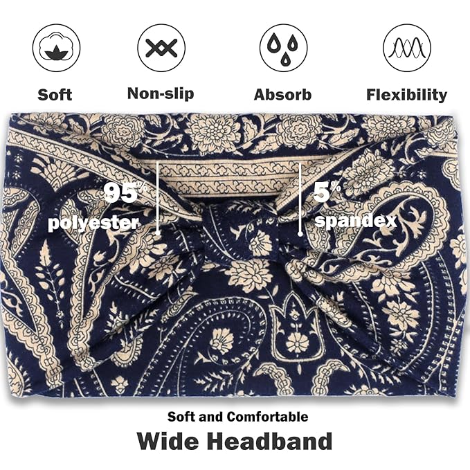 IVARYSS Wide Headbands for Women, Knotted Head Wraps Turbans, Large African Style Head Bands Hair Accessories, 6 Pack (Boho)