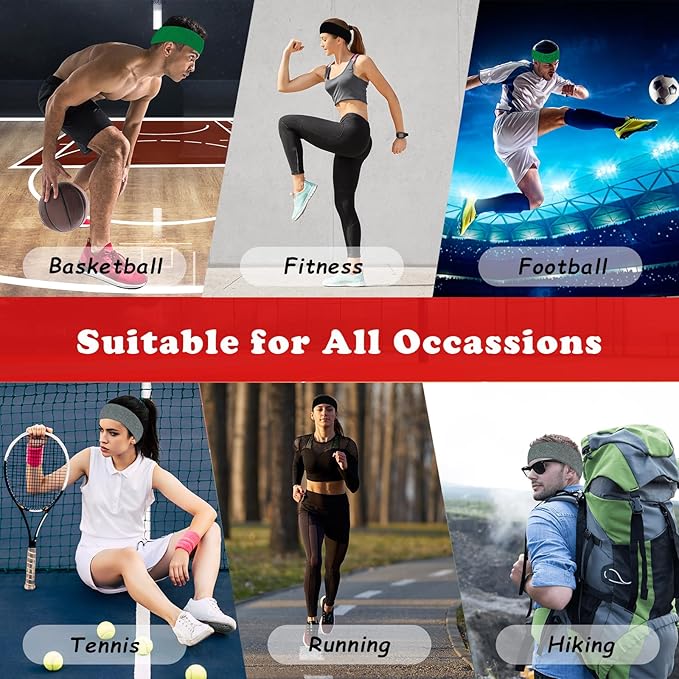 Sweatbands Sports Headbands for Men & Women - 3 Pack Moisture Wicking Cotton Headband for Tennis, Basketball, Running, Gym - Sweat Band
