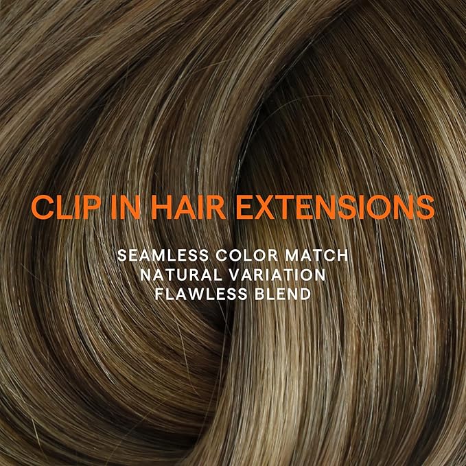 Full Shine Human Hair Clip in Extensions Brown Hair Extensions Clip in Human Hair 18 Inch Medium Brown Ombre Caramel Blonde Invisible Hairpiece for Long Straight Hair 7 Pcs 120 G