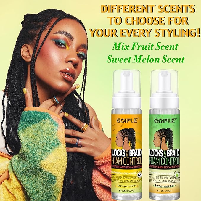 Goiple Hair Mousse for Braids, Twist, Locs - Braid Foam Control Mousse, No Flake, High Shine Style and Moisturizes, Lightweight Easy to Apply 16 fl oz (2pcs)