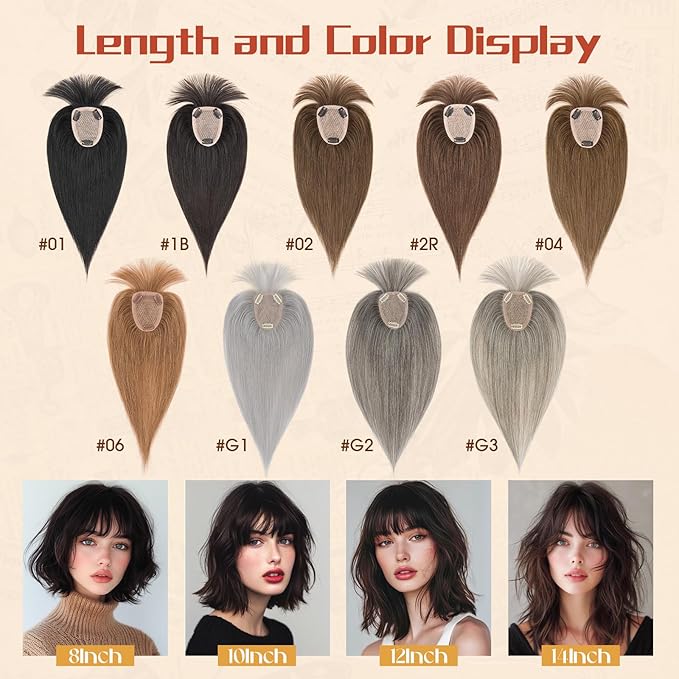 Rich Choices Human Hair Toppers for Women-100% Real Remy Hair Topper with 3D 360°Bang-Upgraded 150% Density 9 * 12CM Lace Base-Clip in Hairs topper for Thinning Hairs-14Inch #4 Medium Brown