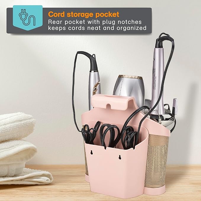 Polder Style Station, Hair Tool Organizer for Hair Dryer, Curling Iron, and Hair Straightener, Easy-to-Store Hair Styling Station, Blush and Bronze