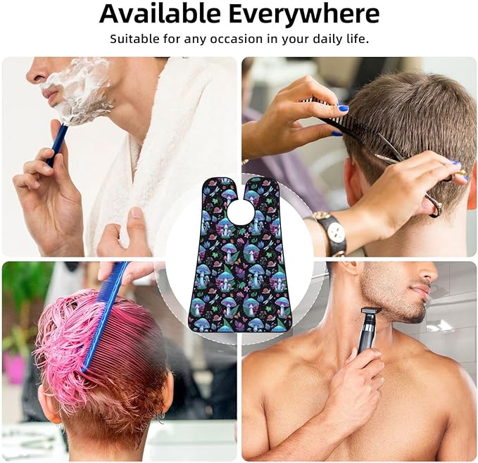 Beard Grooming Cape, Waterproof Hair Catcher for Shaving Trimming, Non-Stick Bib Apron Gifts for Dad Men, Witch Mystery Magic Mushroom Purple Leaf Trippy Mushrooms Shave Bib