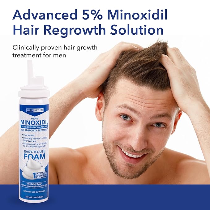 Minoxidil Foam for Men 5% Percent - Men's Hair Growth Treatment for Him- Topical Foaming Minoxidil for Men- Great for Hair Regrowth and Reduce Hair Loss - 1 Pack as 1 Month Supply