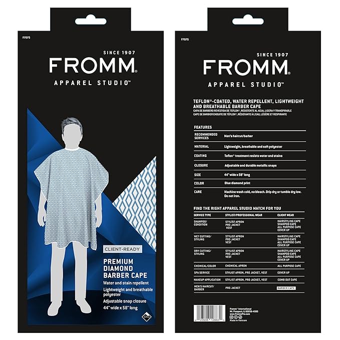 Fromm Apparel Studio Premium Barber Cape 44"x58" with Teflon Coating, Diamonds Print