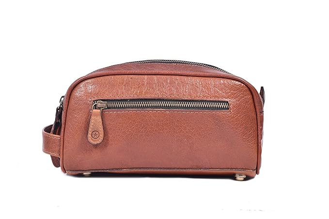 10" Premium Leather Toiletry Travel Pouch With Waterproof Lining | King-Size Handcrafted Vintage Dopp - Kit ~ Gift for Father's Day By Aaron Leather Goods (I Brown)