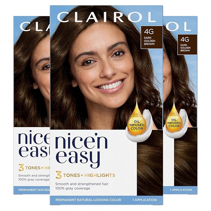 Clairol Nice'n Easy Permanent Hair Dye, 4G Dark Golden Brown Hair Color, Pack of 3