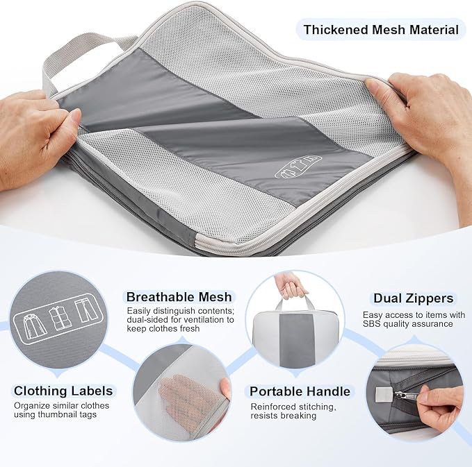 8 Set Compression Packing Cubes for Travel Essentials,Compressible Expandable Packing Cubes for Suitcase,OlarHike Luggage Organizer Bags for Travel,Handy Helper for Organizing Clothes(Gray)