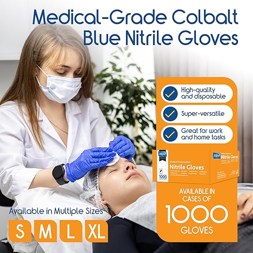 Inspire Black Nitrile Disposable Gloves | 4.5 Nitrile Safety Medical Exam Cooking Cleaning Disposable Black Gloves (Blue - Case of 1000, XXL)