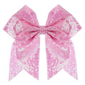 Large Glitter Cheer Bows Clips, Jumbo Big 7 Inch Cheerleading Sequin Hair Bow Hair Accessories for Teens Girls Football Sports Cheerleader Outfit Uniform (Pink)