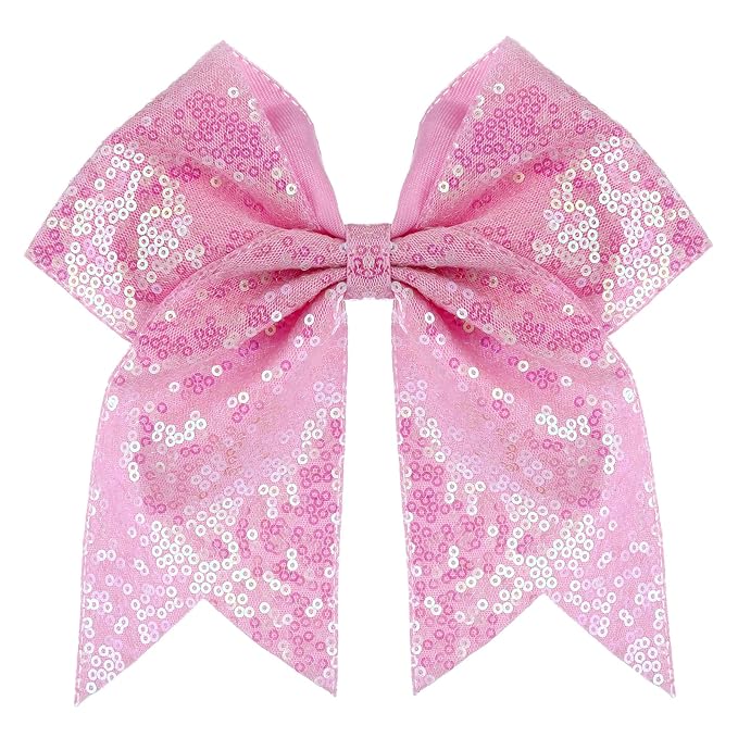 Large Glitter Cheer Bows Clips, Jumbo Big 7 Inch Cheerleading Sequin Hair Bow Hair Accessories for Teens Girls Football Sports Cheerleader Outfit Uniform (Pink)