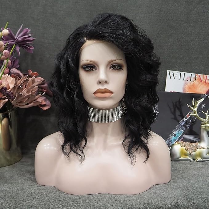 IMSTYLE Short Lace Front Wig Black Synthetic Wig Short Bob Wigs for Women Natural Wavy for Cosplay and Drag Queen