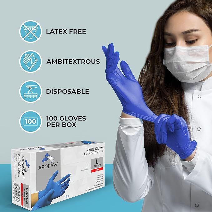 Blue Nitrile Gloves, Disposable Gloves, Comfortable, Powder Free, Latex Free