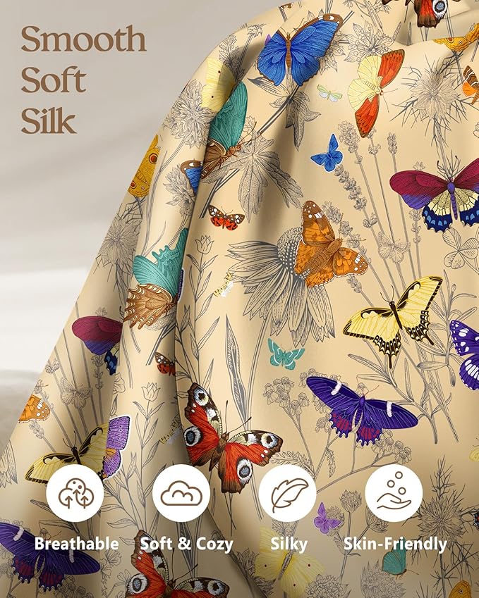 2 Pack Mulberry Silk Pillowcase for Hair and Skin - Standard Size 20 x 26 Inches with Hidden Zipper Line Butterfly 19 Momme Soft Sleeping Silk Pillow Case for Women, Moms