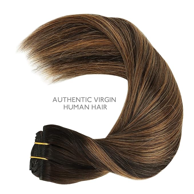 WENNALIFE Clip in Hair Extensions, 150g 22 Inch 9pcs Balayage Natural Black to Chestnut Brown Human Hair Extensions Thicker Real Human Hair Clip Set Double Weft