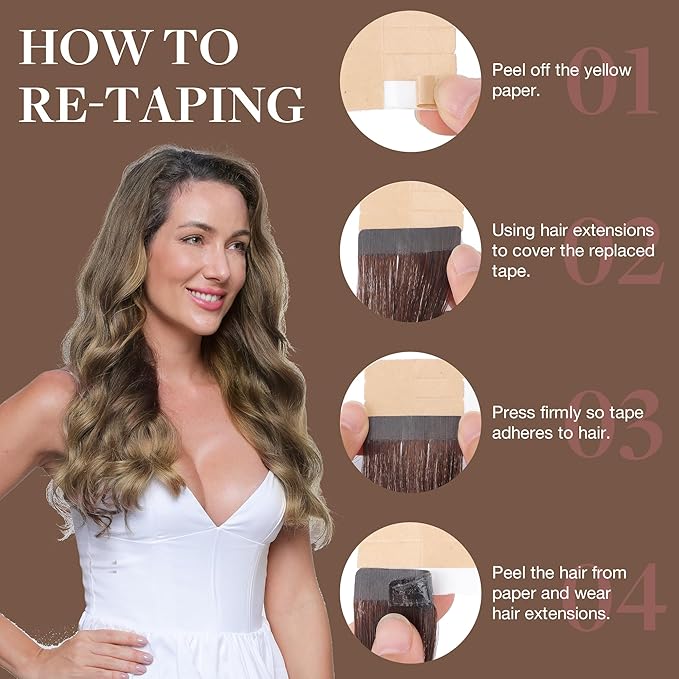 GOO GOO Tape in Hair Extensions Human Hair, 2/6/18 Balayage Brown to Dirty Blonde, 18inch 100g 40pcs, Skin Weft Seamless Invisible, Silky Straight with Thick Ends, Remy Human Hair