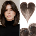 Hair Topper with Side Bangs Human Hair Curtain Bangs Topper for Women,3.54x4.92 T-part Lace Base Real Human Hair Topper Hair Piece for Daily Wear(Side Bangs,Dark Brown)