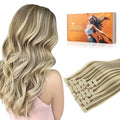 DOORES Seamless Clip in Human Hair Extensions, Light Brown Highlighted Medium Blonde 20 Inch 7pcs 110g, Clip in Straight Remy Invisi Edge Hair Extensions