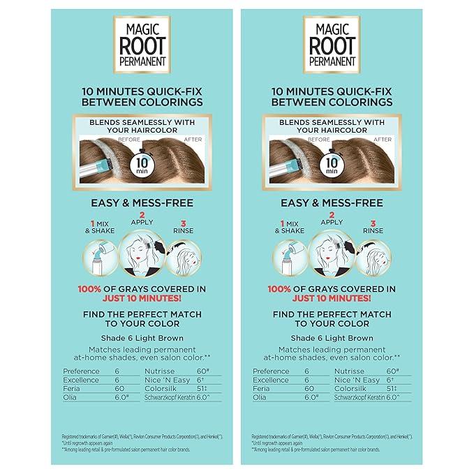 L’Oréal Paris Magic Root Permanent Hair Color, 10 Minute Hair Dye Kit to Rescue Roots with 100% Gray Hair Coverage, 6 Light Brown, 2 Pack (Packaging May Vary)