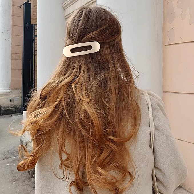 8 Pcs Large Lay Flat Claw Clips for Women French Side Slide Barrettes for Thin Fine Hair Rectangle Alligator Hair Accessories,Matte Beige Pink