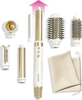 GLAMUP® 6 in 1 Hot Air Styler, Upgraded Long Barrel, Round Brush, Powerful High Speed Dryer, Tight Grip, Curling Volumizing Gift Set with Travel Bag
