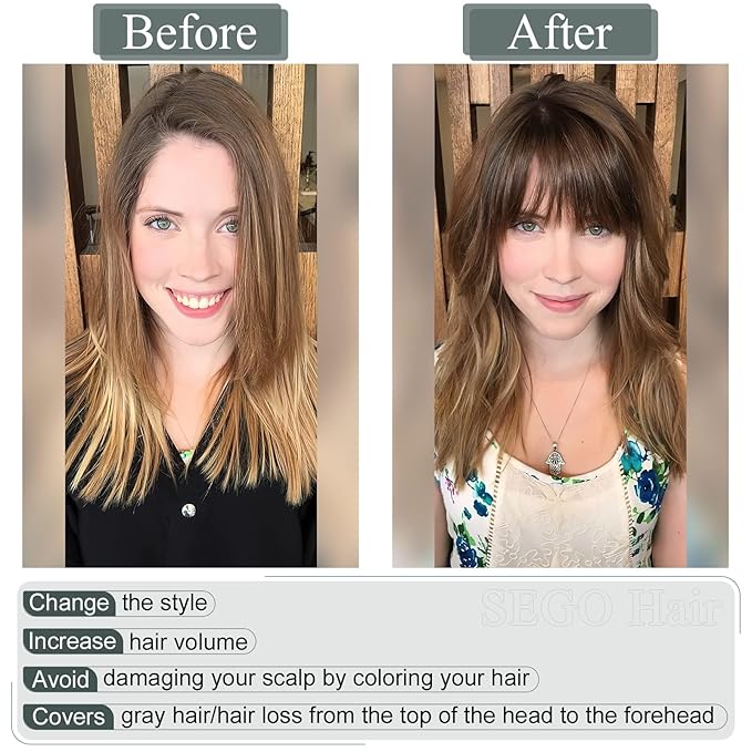 SEGO Hair Toppers for Women Real Human Hair with Thinning, with Front Bangs Clip in Toppers Straight 150% Density Silk Base -10 Inch #18/613 Ash Blonde Mix Bleach Blonde