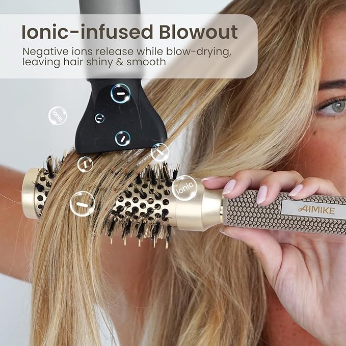 AIMIKE Round Brush for Blow Out, Small Round Hair Brush Nano Thermal Ceramic & Ionic Tech, for Blow Drying & Styling, Curling and Shine - 2.4 inch Barrel w/Boar Bristles