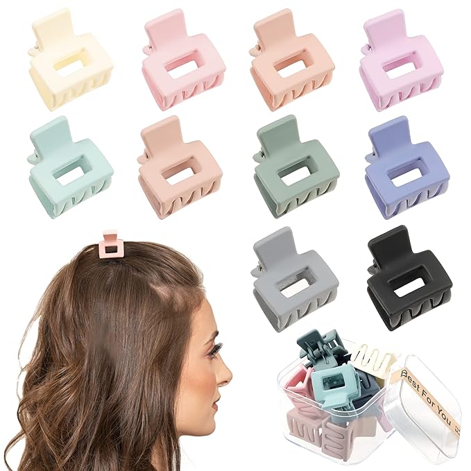 Small Claw Hair Clips for Women Girls - Mini Hair Clips Square Tiny Claw Clips for Thin Hair Strong Hold Cute Jaw Clip Nonslip Hair Styling Accessories with Box