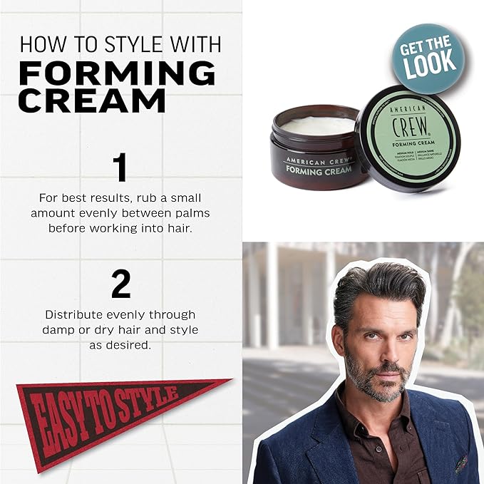 American Crew Men's Hair Forming Cream, Like Hair Gel with Medium Hold & Medium Shine, Stocking Stuffer for Him, 3 oz