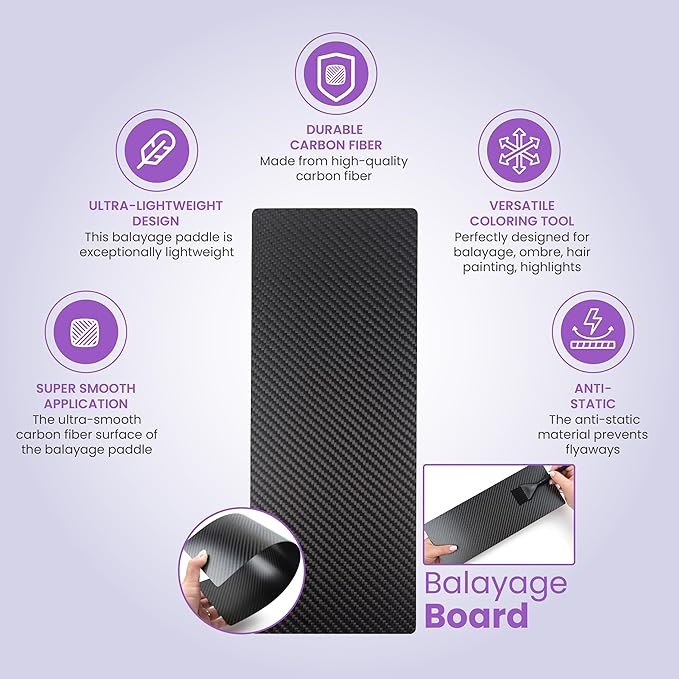 Balayage Board - Ultra-Lightweight Carbon Fiber Hair Board - 5" x 10.25" - Short Balayage Paddle for Hair Stylists - Ombre, Hair Painting, Free Form Coloring and Foils