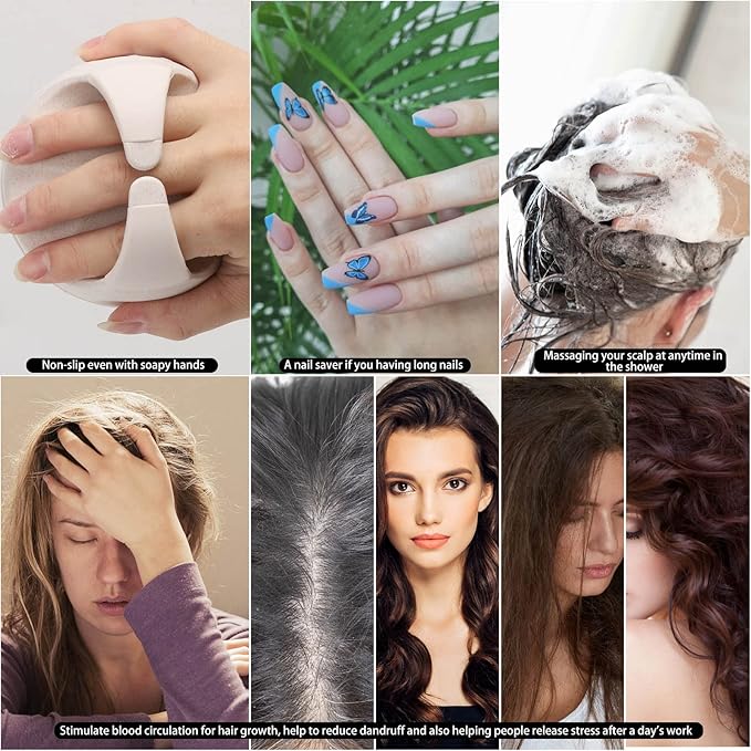 Hair Scalp Massager Shampoo Brush Hair Scrubber Washing Brush Silicone Scalp Exfoliator for Dandruff Removal- Beige